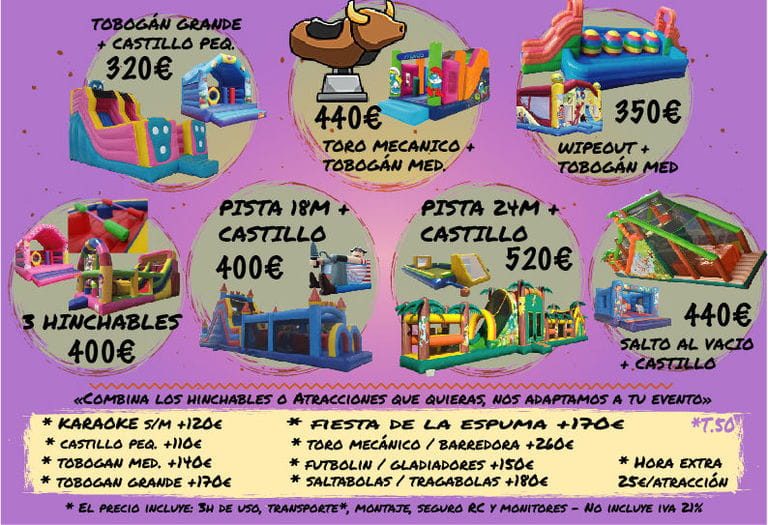 Precios Alquiler toboganes hinchables Alicante